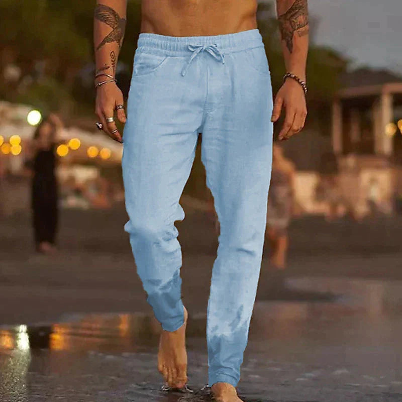 Mateo Pantalon de plage en lin - Bleu Ciel