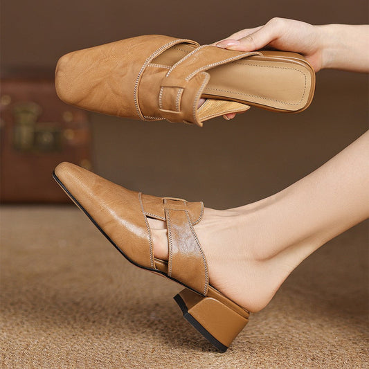 Astrid – Mules en cuir avec bout carré