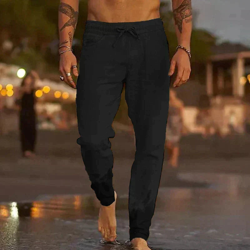 Mateo Pantalon de plage en lin - Noir