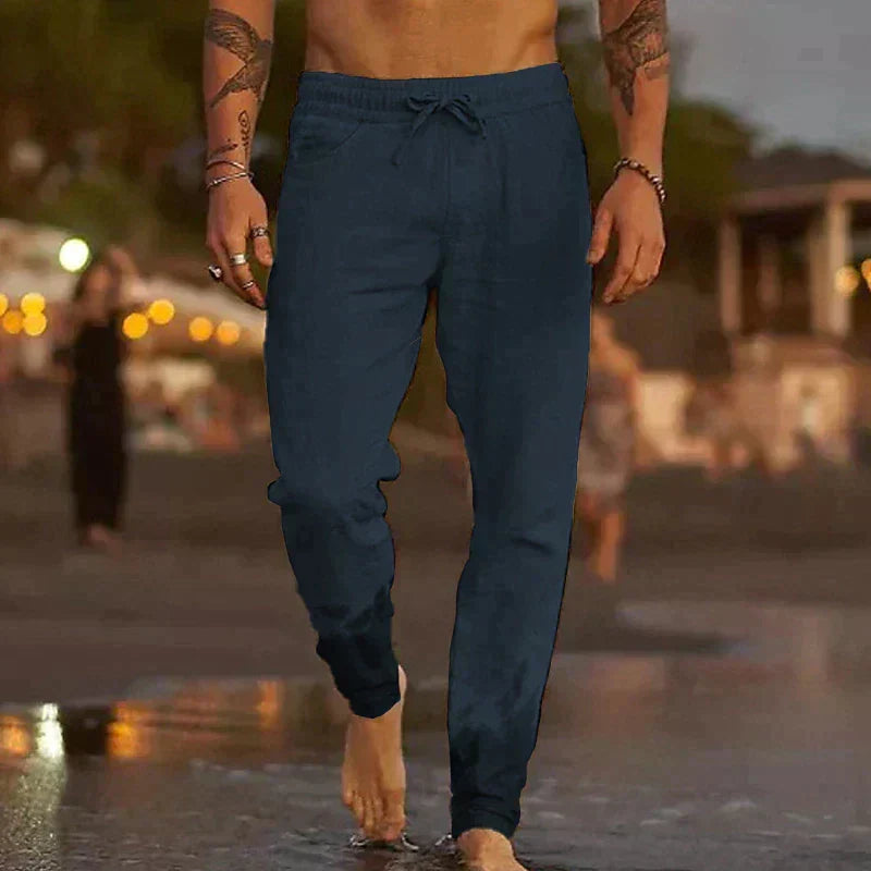Mateo Pantalon de plage en lin - Bleu Marine
