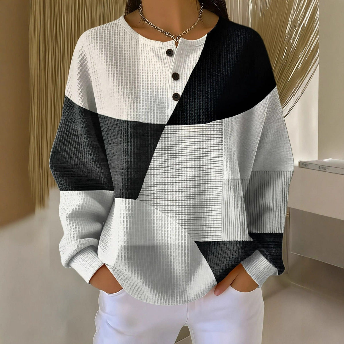 Soléane | Henley en tricot gaufré confortable