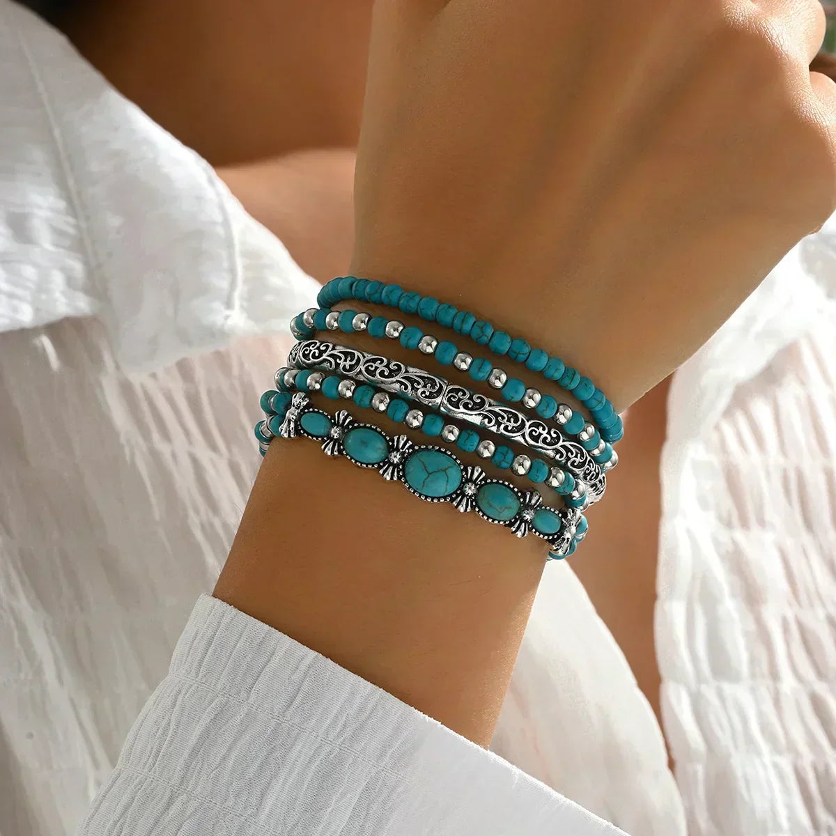 Maëlys™ — Bracelet multi-rangs turquoise raffiné