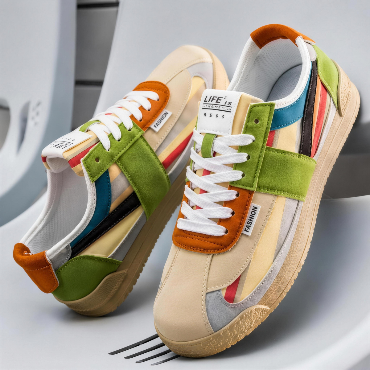 Laurent Baskets Rétro Confort - Beige Multicolore